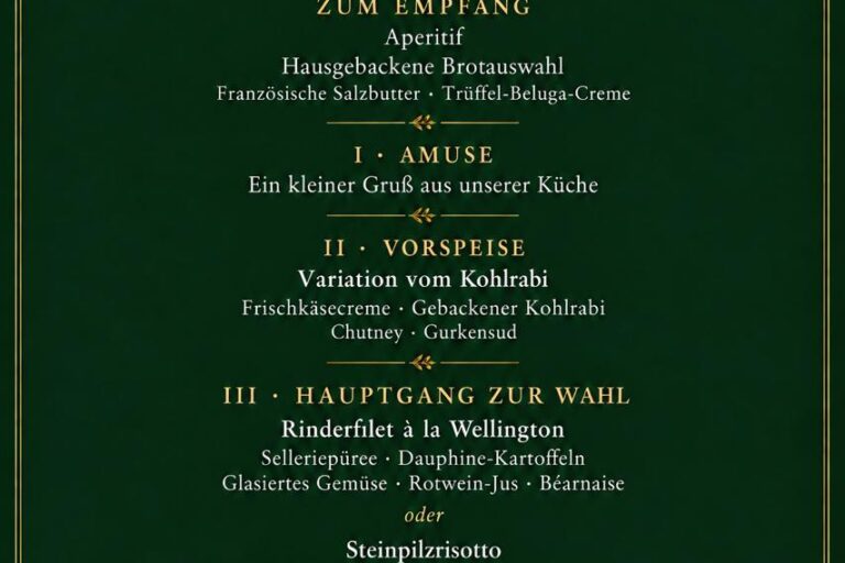 Silvestermenü am 31. Dezember 2026 im Landhotel Restaurant Mutter Althoff: vier Gänge, mit Rinderfilet Wellington 69 € pro Person, vegetarisch mit Steinpilzrisotto 59 € pro Person
